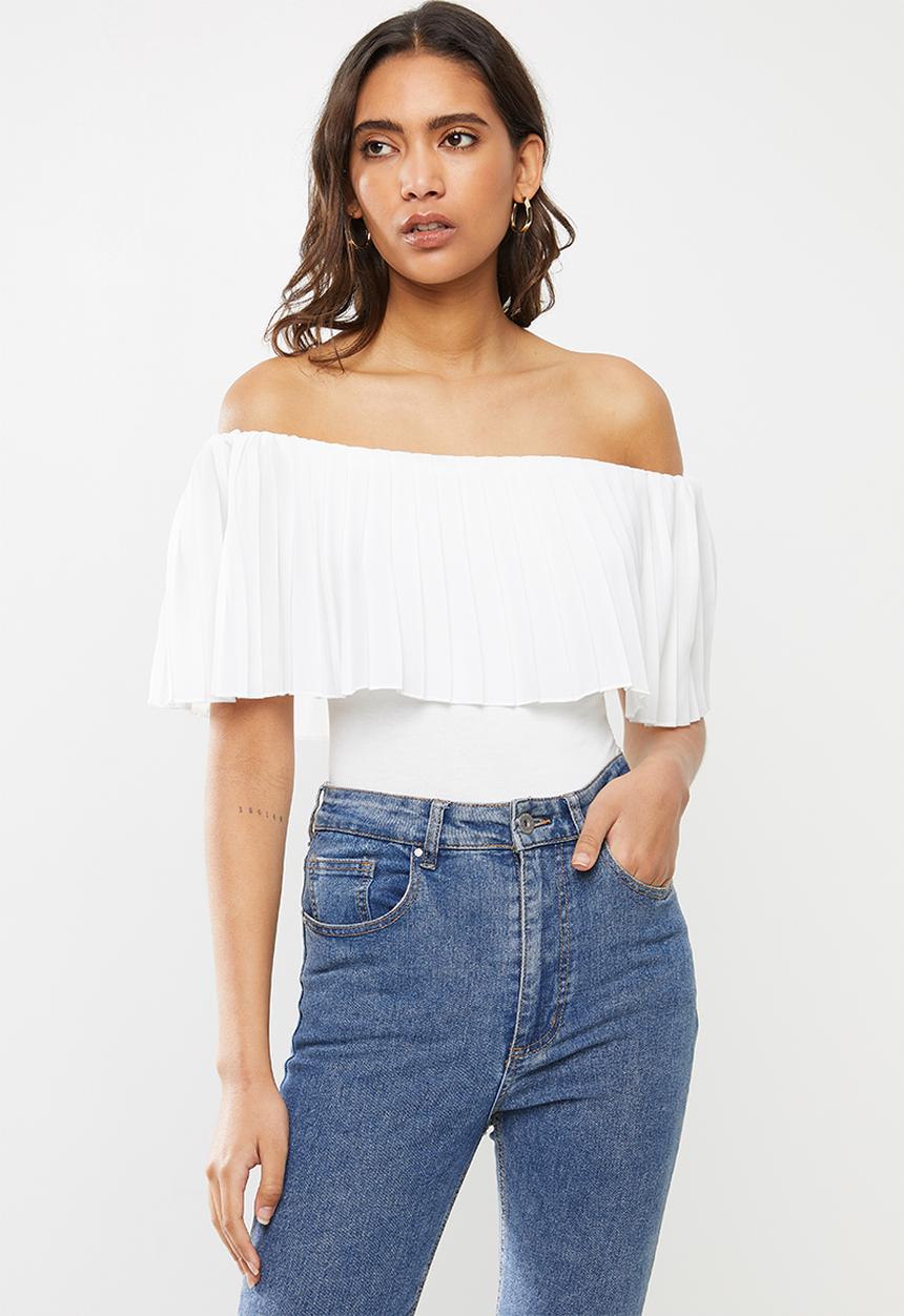 VELVET - Pleated frill bodysuit- winter white