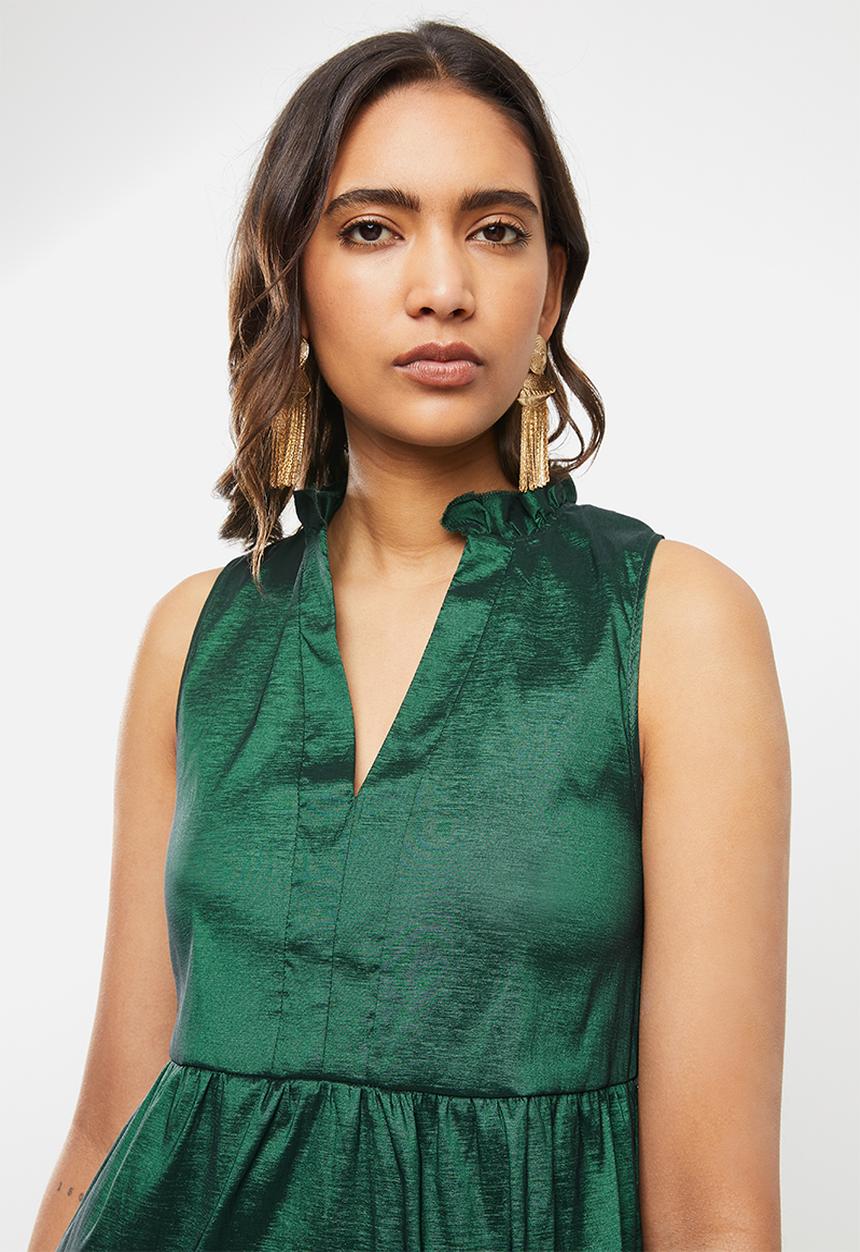 VELVET - Pie-crust tiered mini dress - emerald
