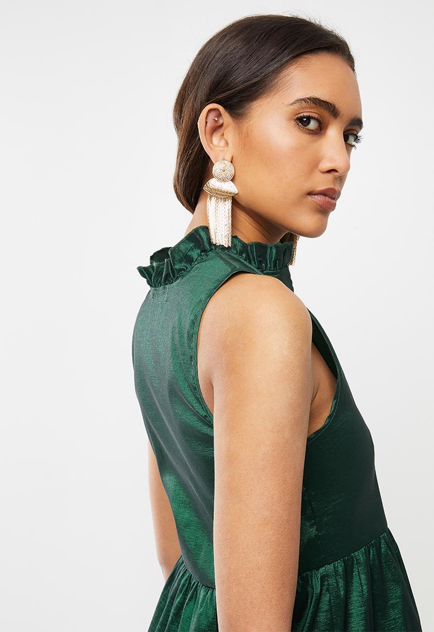VELVET - Pie-crust tiered mini dress - emerald