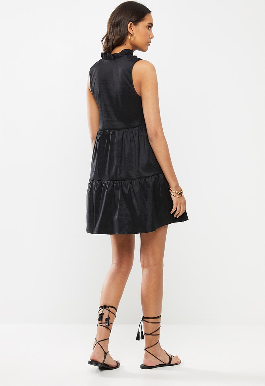 VELVET - Pie-crust tiered mini dress-black