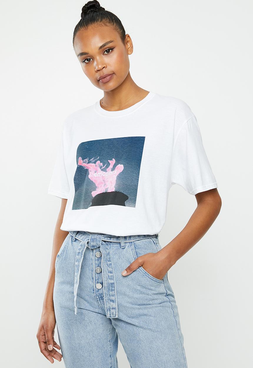 Missguided - Emotions graphic short sleeve oversize tee - white