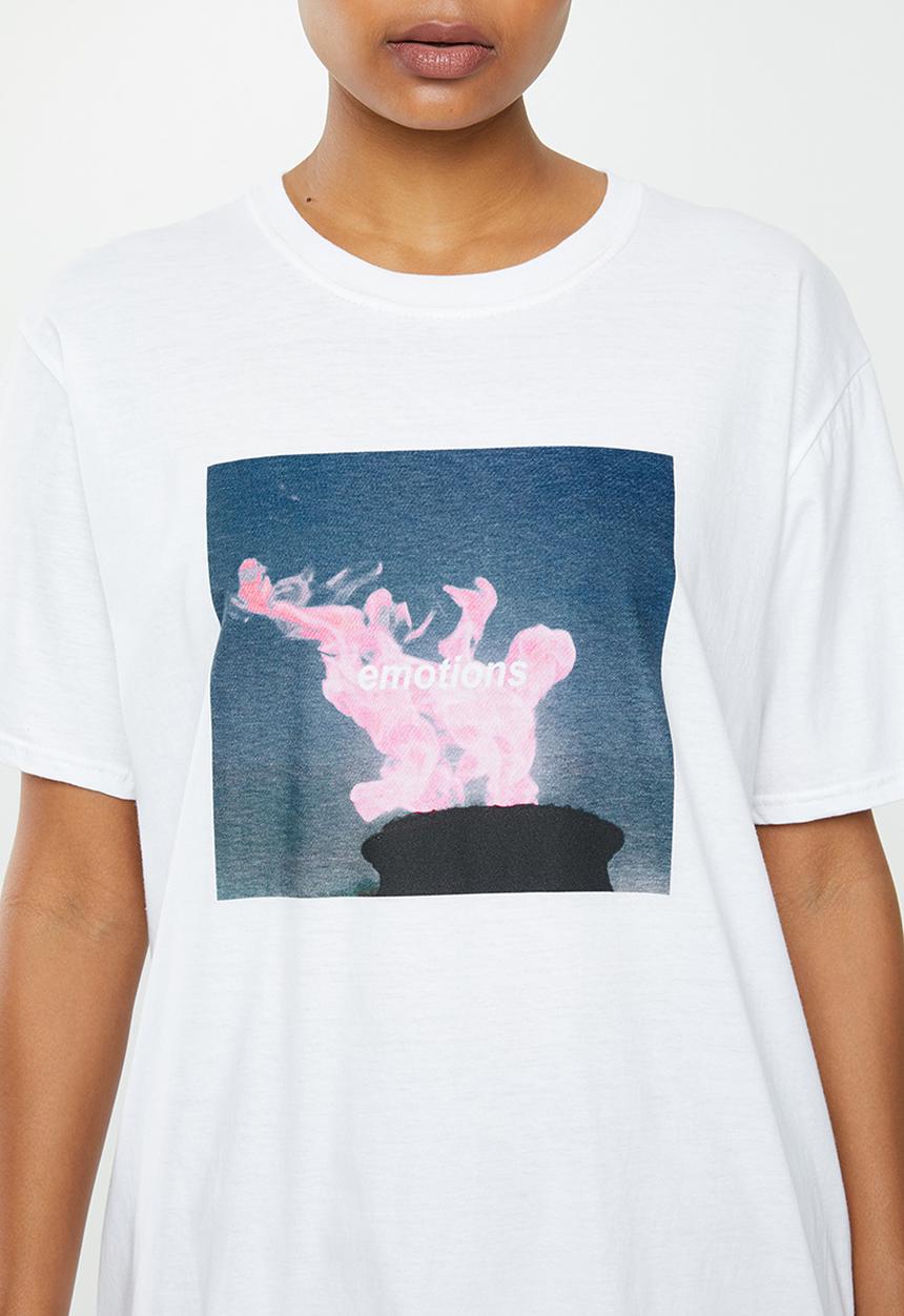 Missguided - Emotions graphic short sleeve oversize tee - white