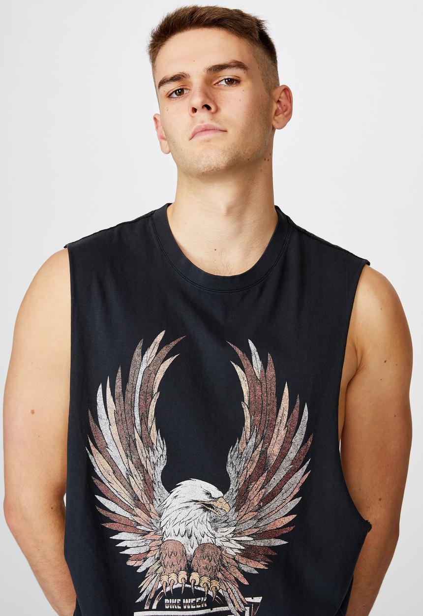 Factorie - Daytona beach graphic muscle tank - washed black