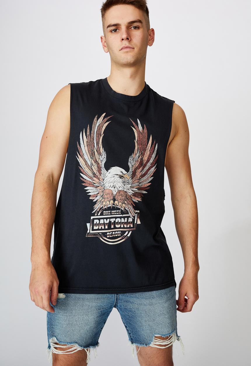 Factorie - Daytona beach graphic muscle tank - washed black