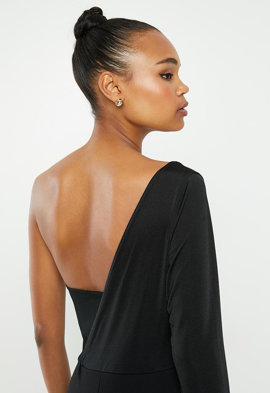 Missguided - One shoulder drape belted jumpsuit - black