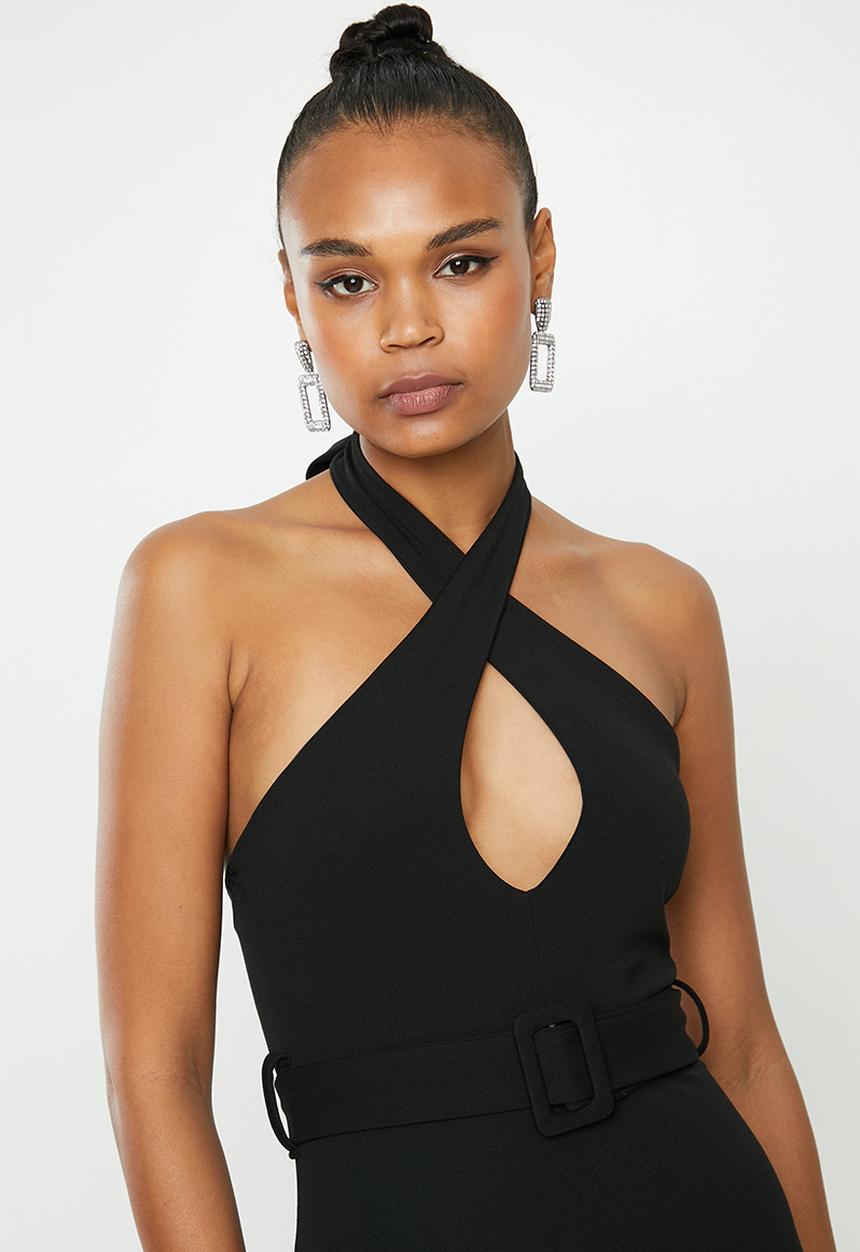 Missguided - Cross front belted midi dress - black