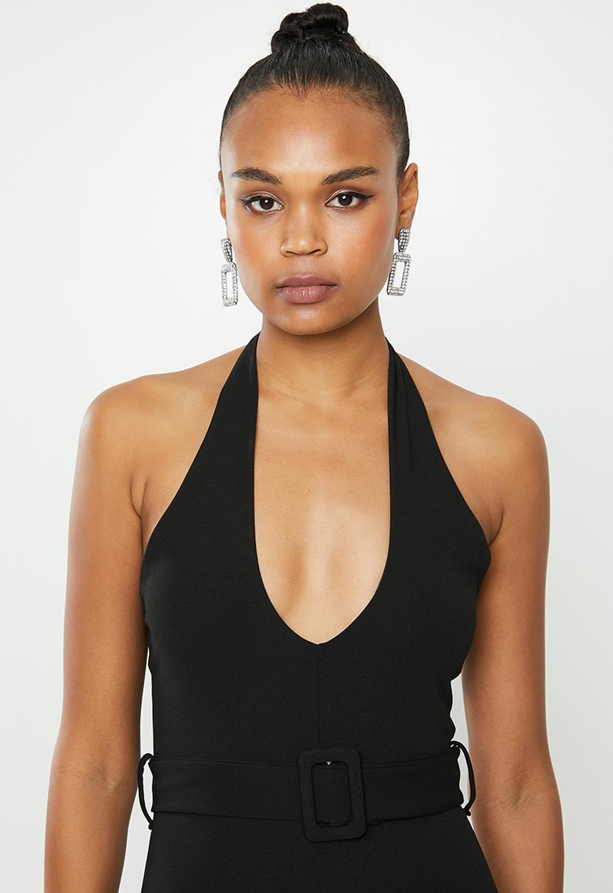 Missguided - Cross front belted midi dress - black