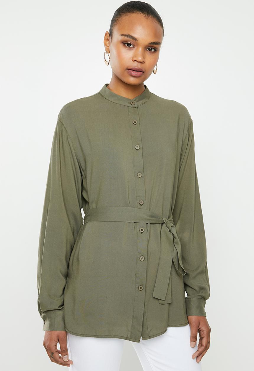 edit - Mandarin collar shirt - khaki