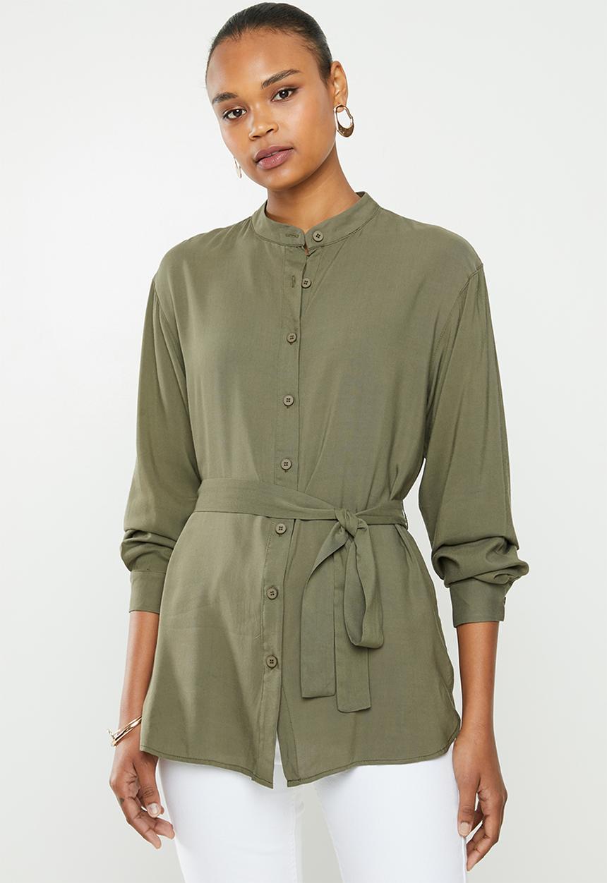 edit - Mandarin collar shirt - khaki