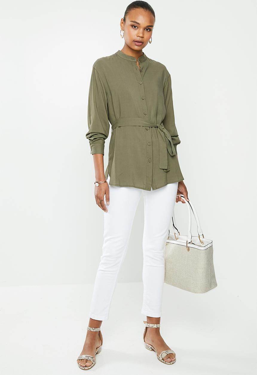 edit - Mandarin collar shirt - khaki