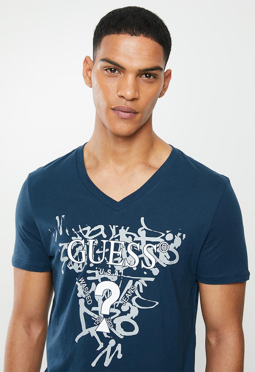 GUESS - Short sleeve guess graffiti tee - blue