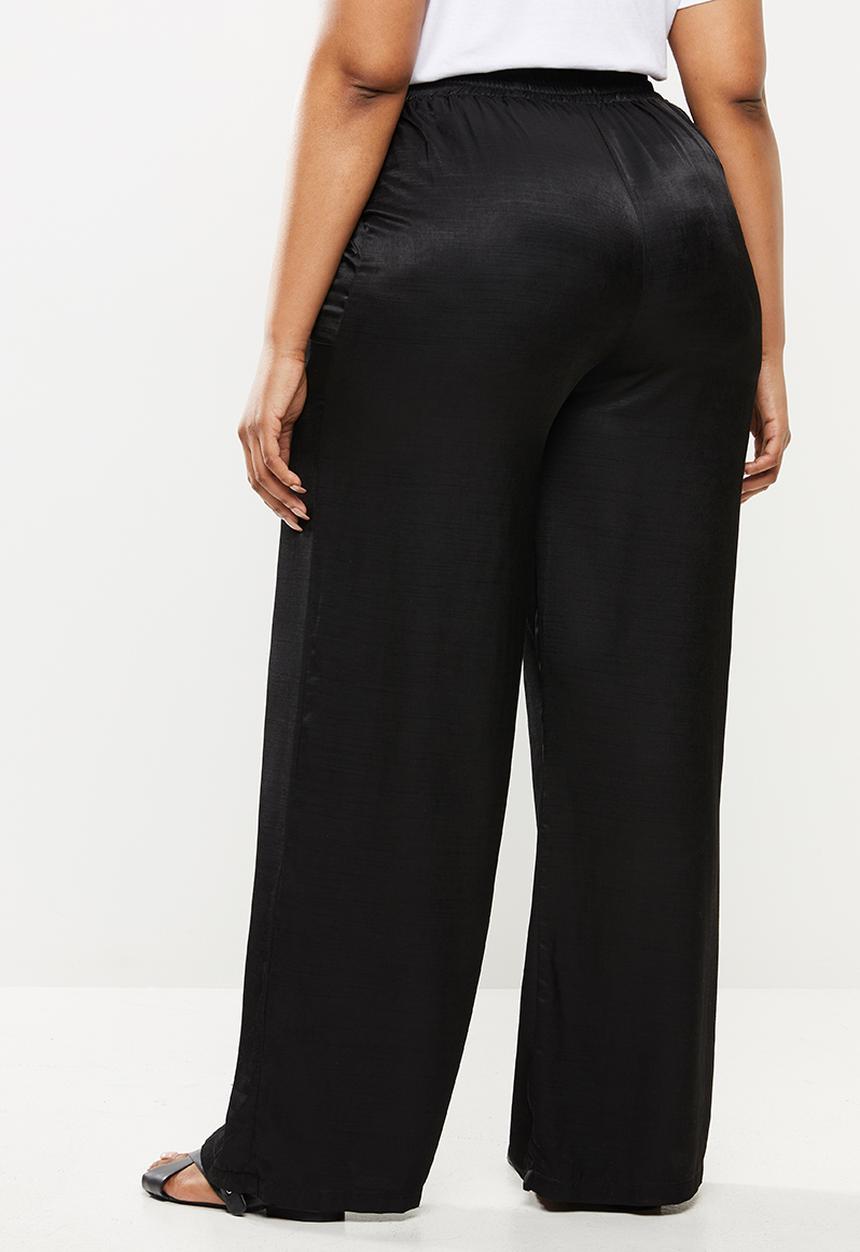 Me&B - Plus satin slub elasticated wideleg lounge pant - black