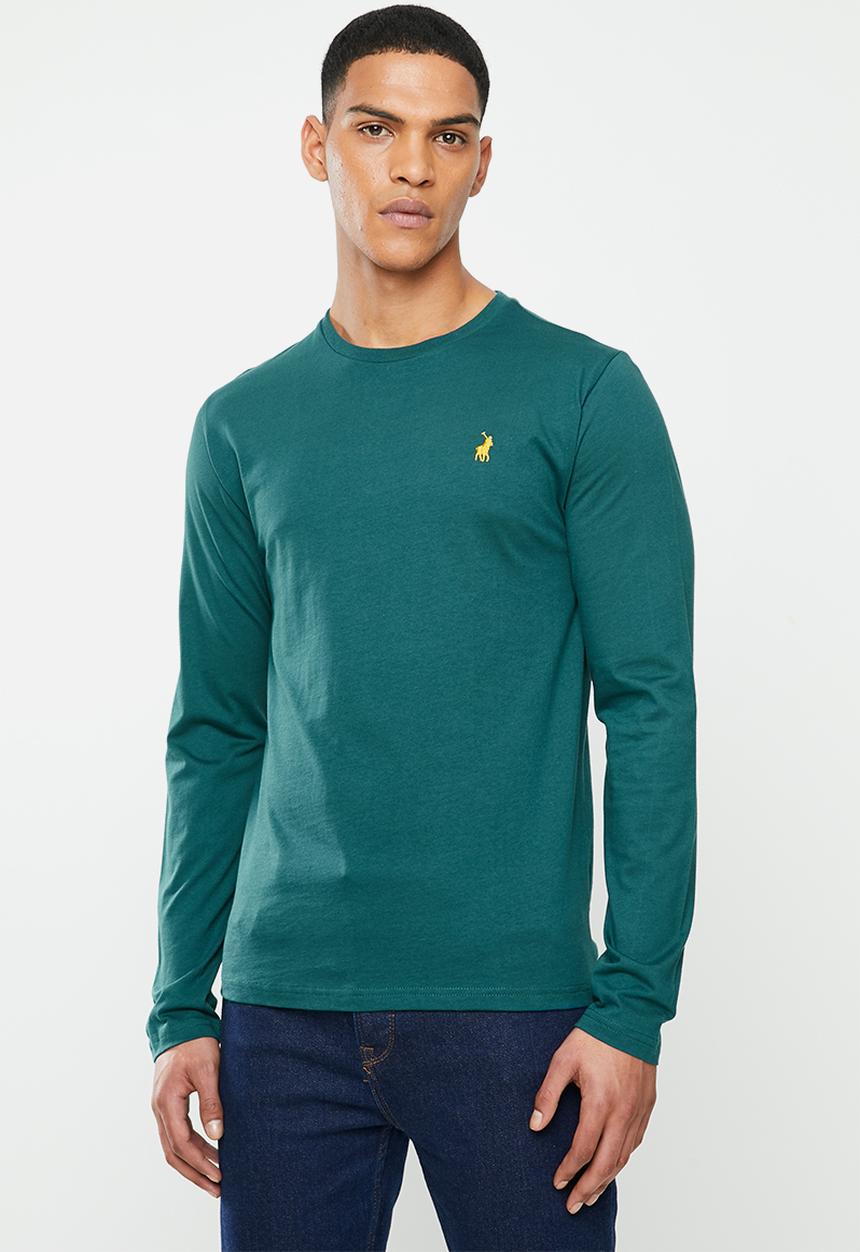 POLO - Mens paul plain crew neck ls T-shirt- green