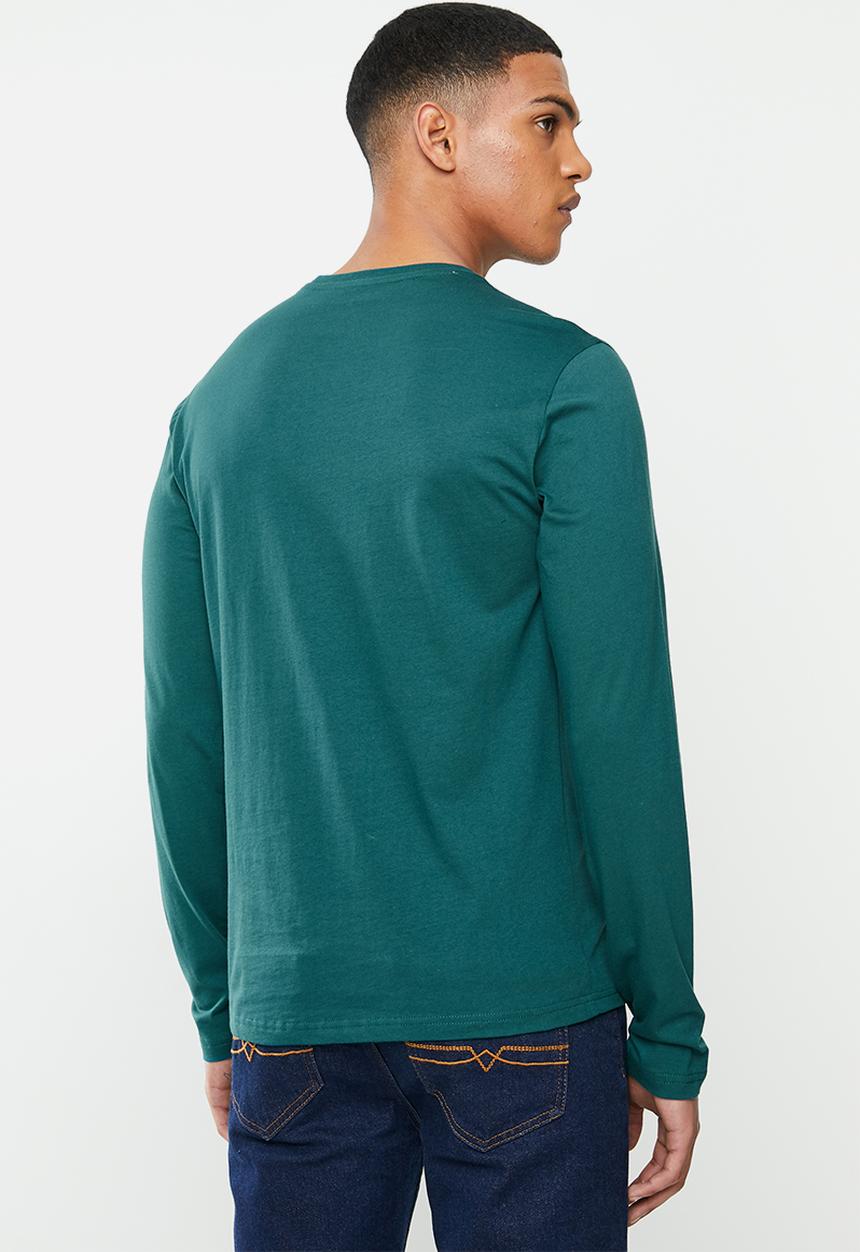 POLO - Mens paul plain crew neck ls T-shirt- green