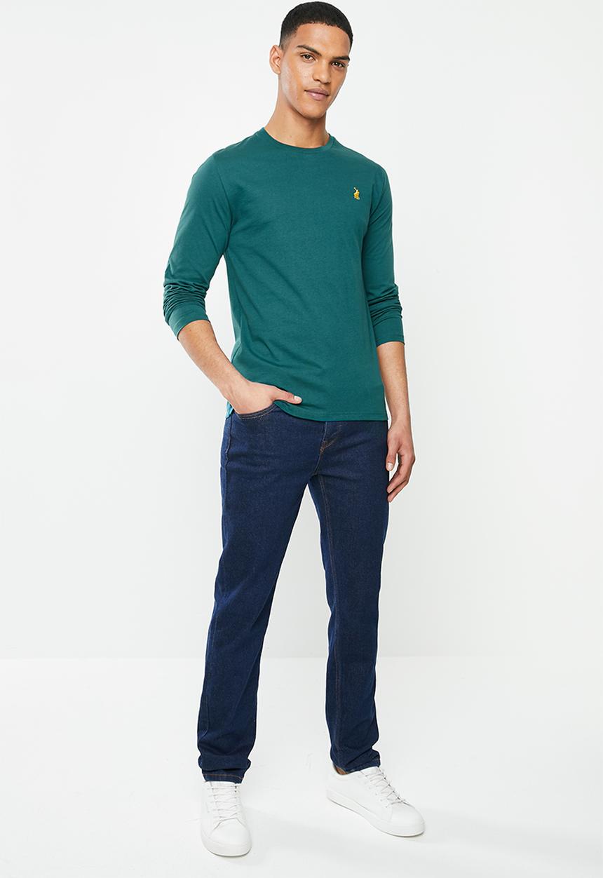 POLO - Mens paul plain crew neck ls T-shirt- green