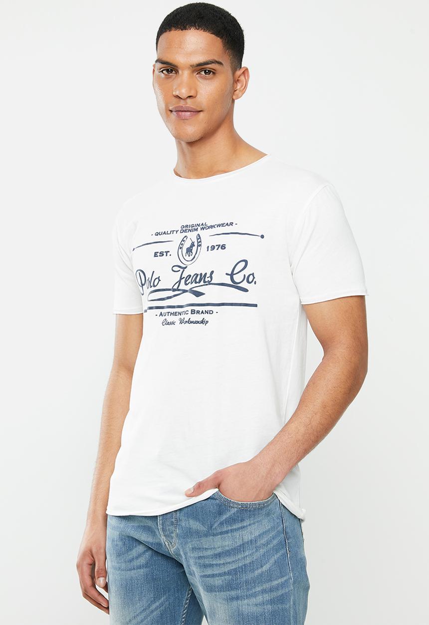 POLO - Pjc jake short sleeve printed logo tee - white