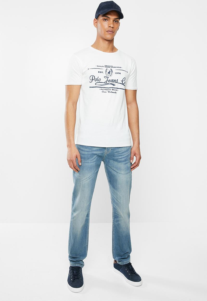 POLO - Pjc jake short sleeve printed logo tee - white
