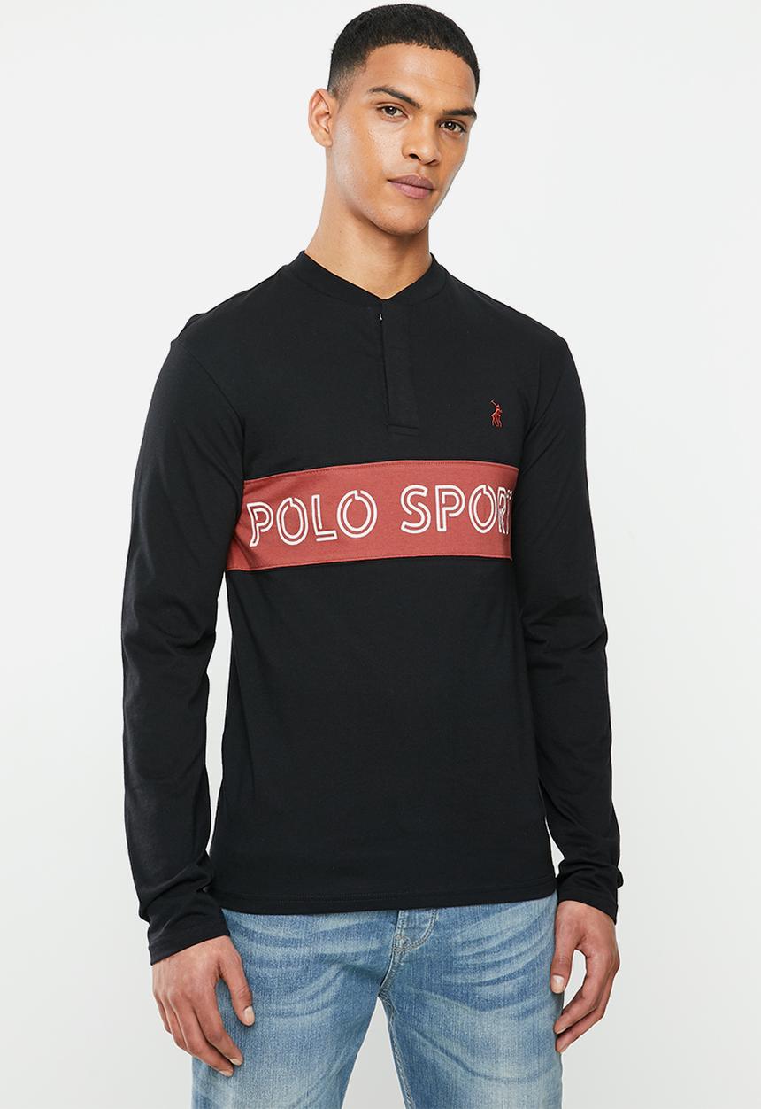 POLO - Sport leo ls chest print henley T-shirt - black