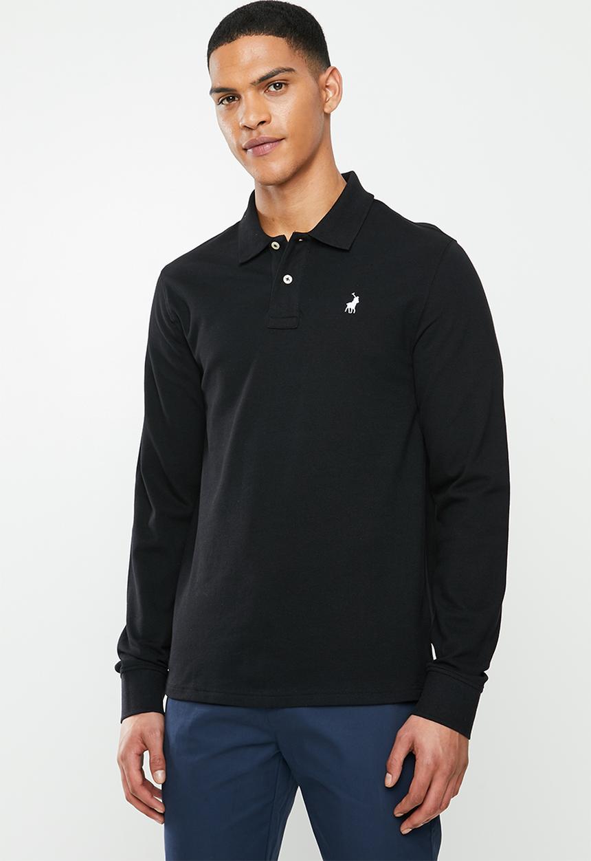 POLO - Mens classic stretch pique ls golfer - black