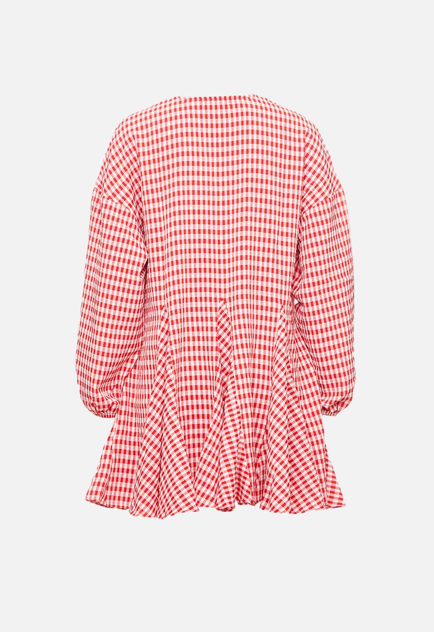 Glamorous - Petite gingham swing dress with front tie - pink & red