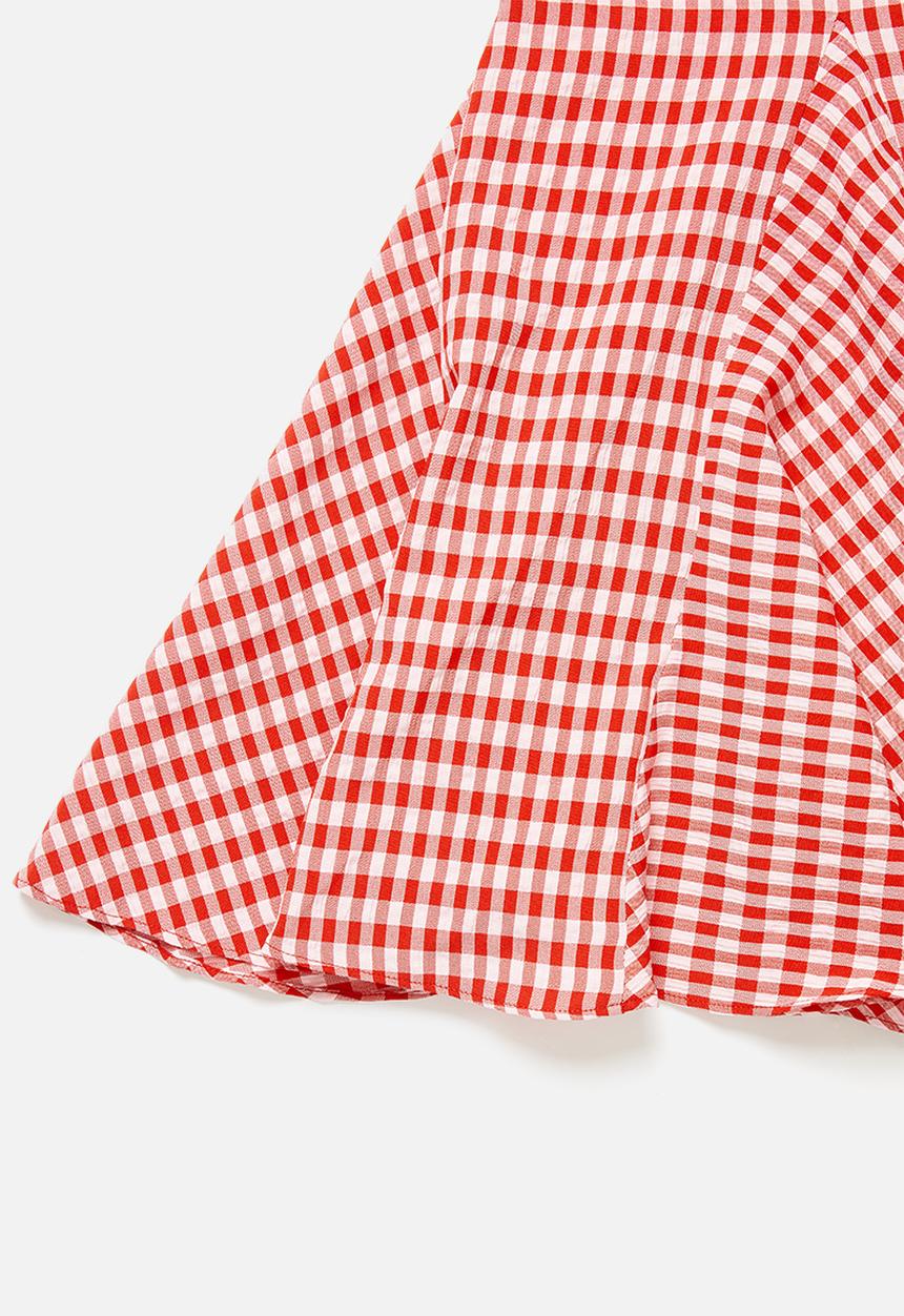 Glamorous - Petite gingham swing dress with front tie - pink & red