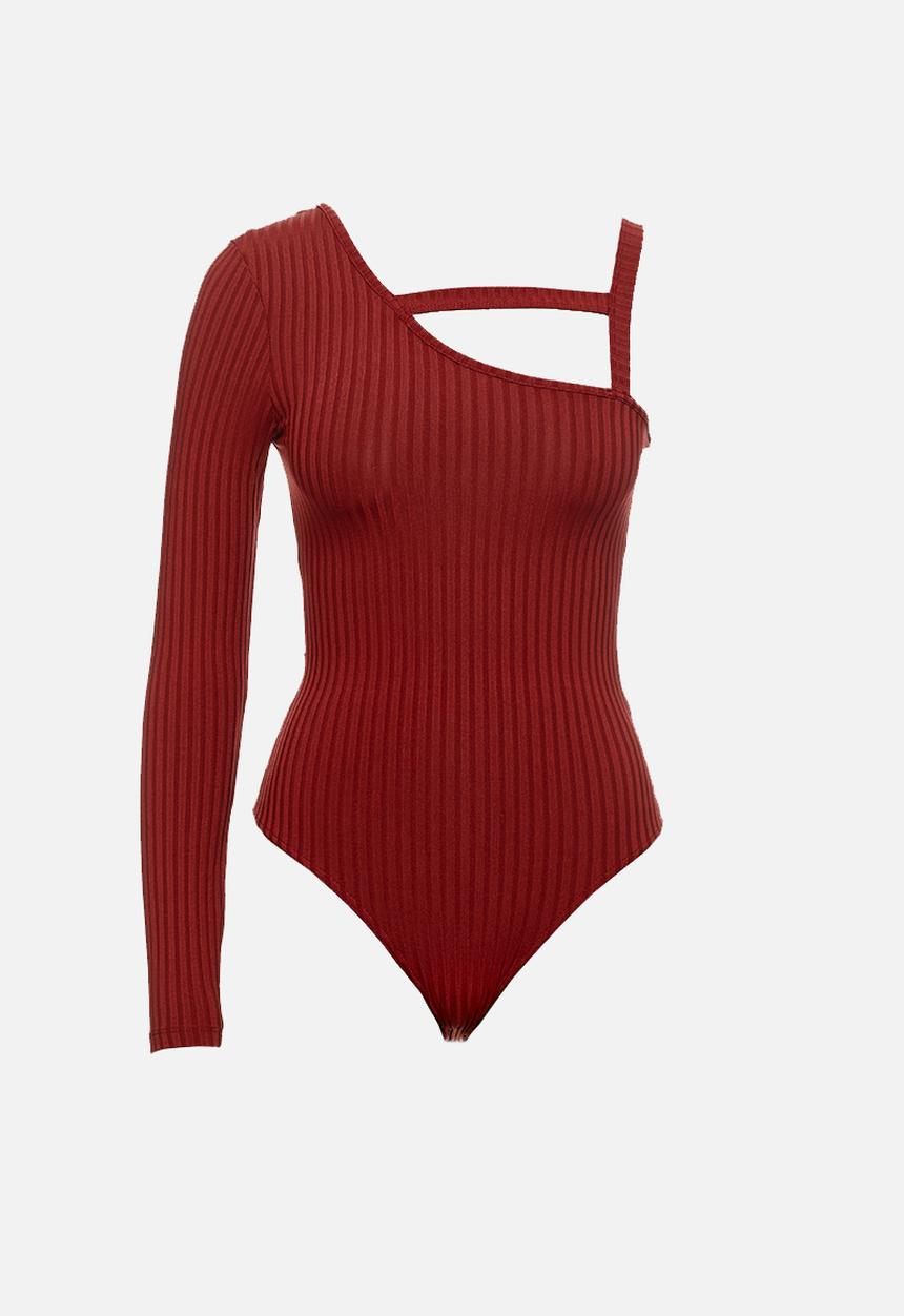 Missguided - Petite one shoulder cut out bodysuit - burgundy