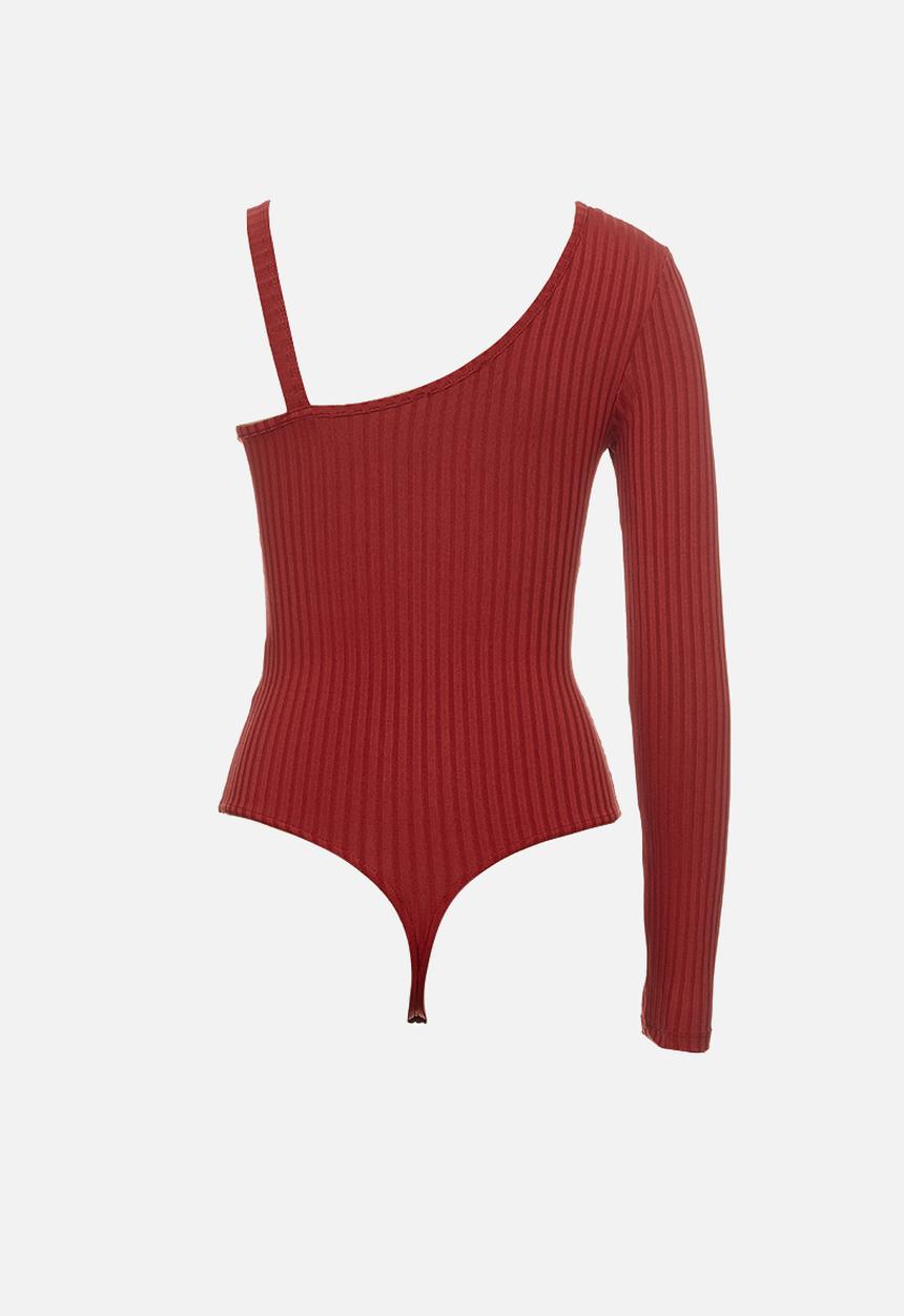Missguided - Petite one shoulder cut out bodysuit - burgundy