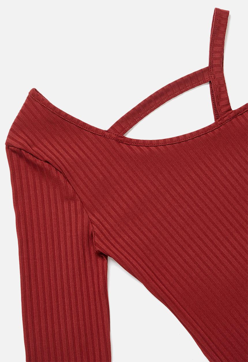 Missguided - Petite one shoulder cut out bodysuit - burgundy