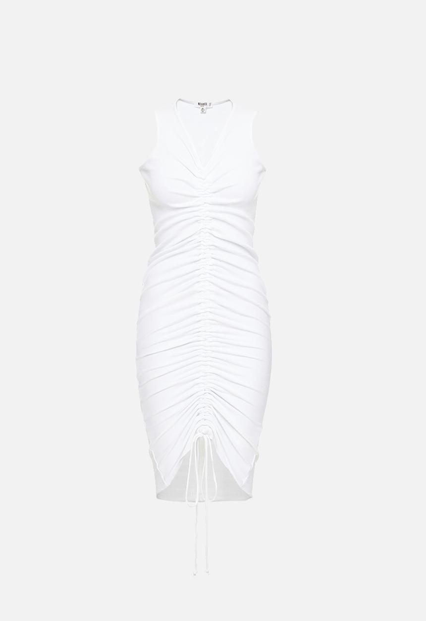 Missguided - Petite v-neck ruched rib sleeveless midi dress - white