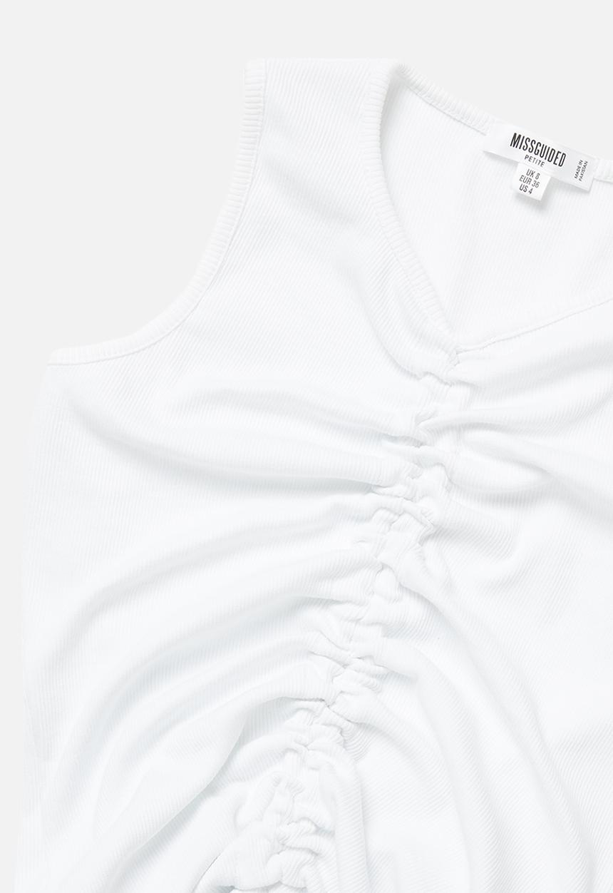 Missguided - Petite v-neck ruched rib sleeveless midi dress - white