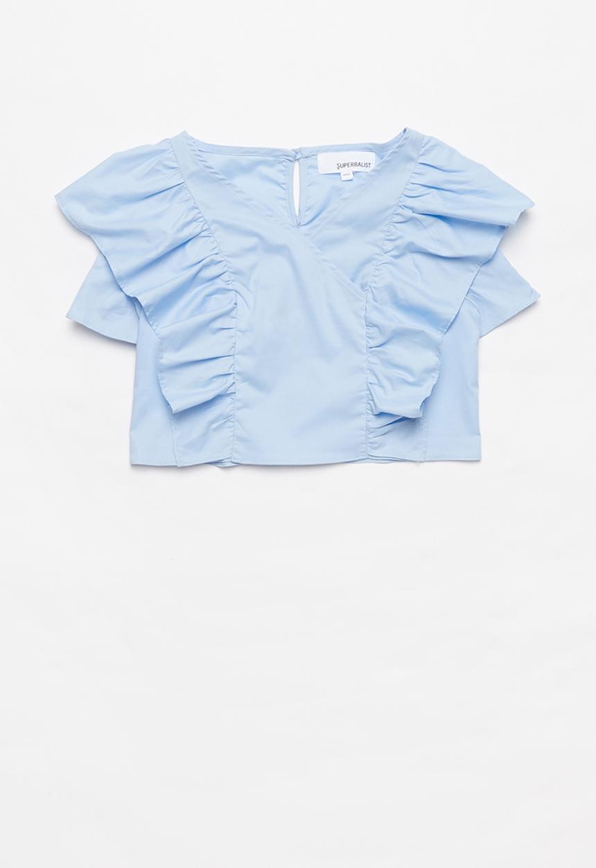 Superbalist - Girls cropped ruffle top - blue