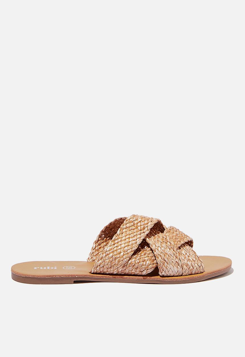 Cotton On - Aggy woven slide sandal - tan raffia tape