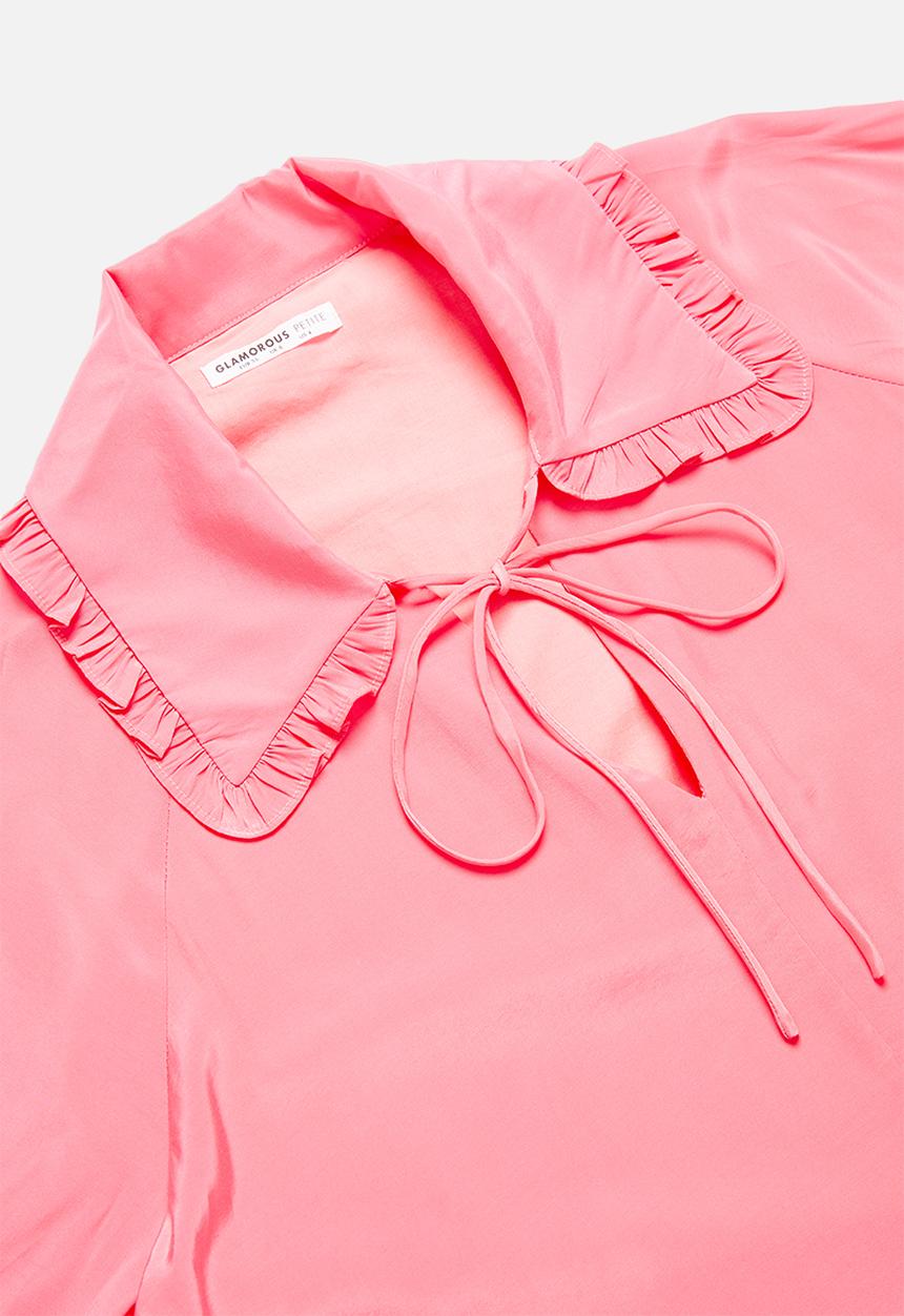 Glamorous - Petite drop waist tiered v neck dress - bright pink