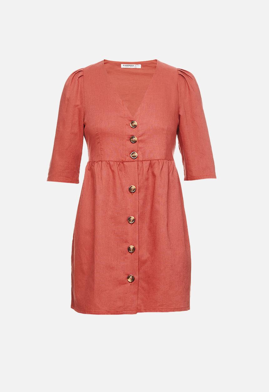 Glamorous - Petite 3/4 sleeve button through mini - faded red