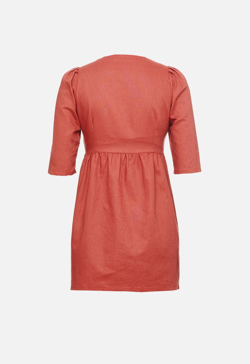 Glamorous - Petite 3/4 sleeve button through mini - faded red