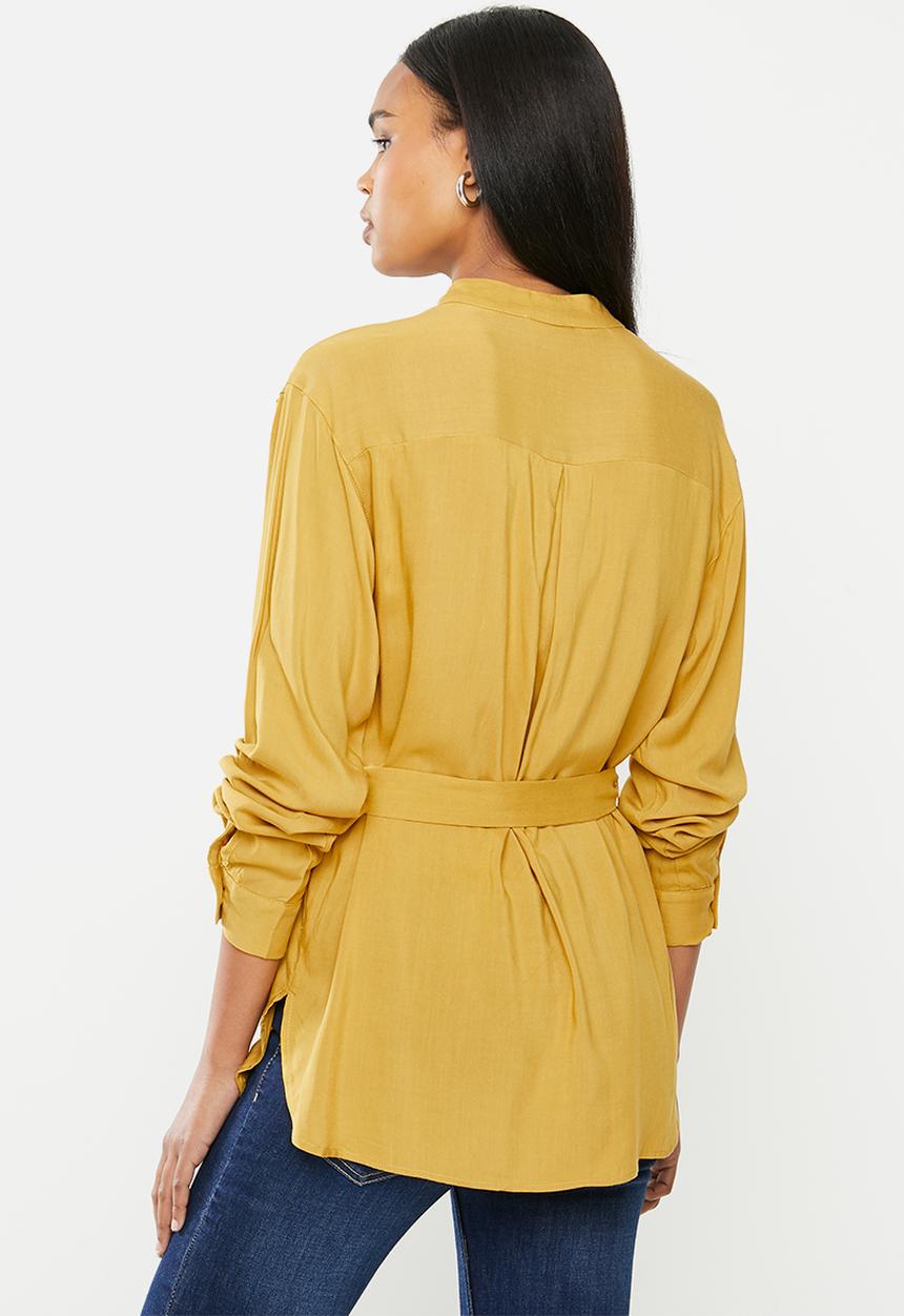 edit - Mandarin collar shirt - chartruese