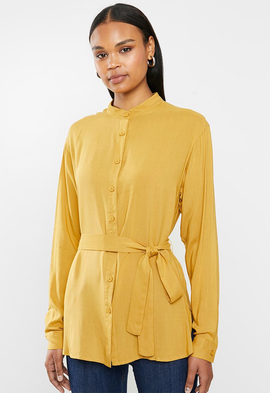 edit - Mandarin collar shirt - chartruese
