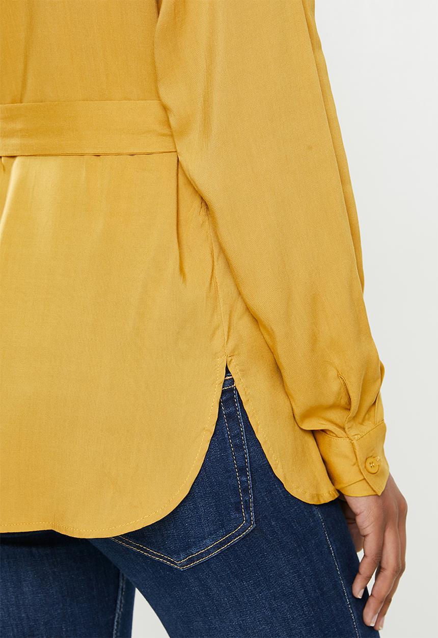 edit - Mandarin collar shirt - chartruese