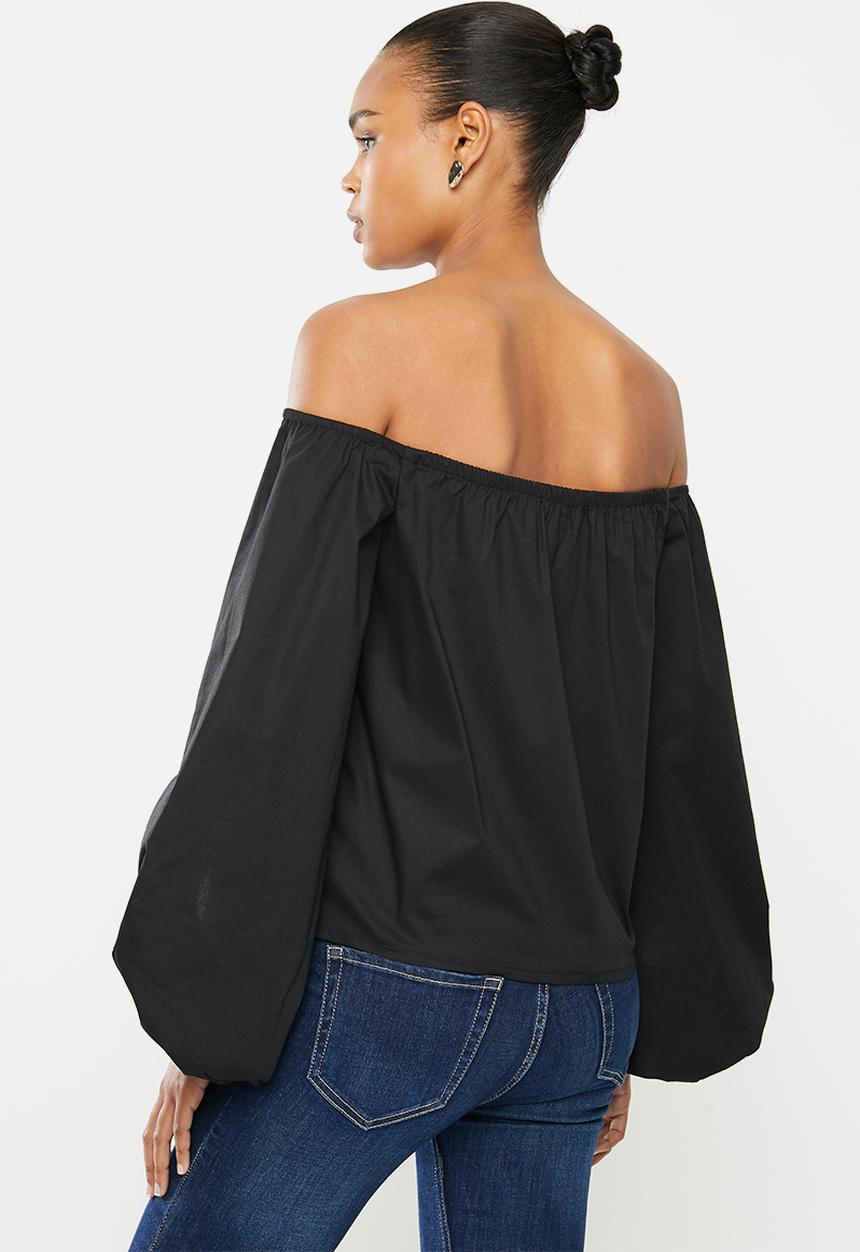 MILLA - Bardot statement sleeve top - black