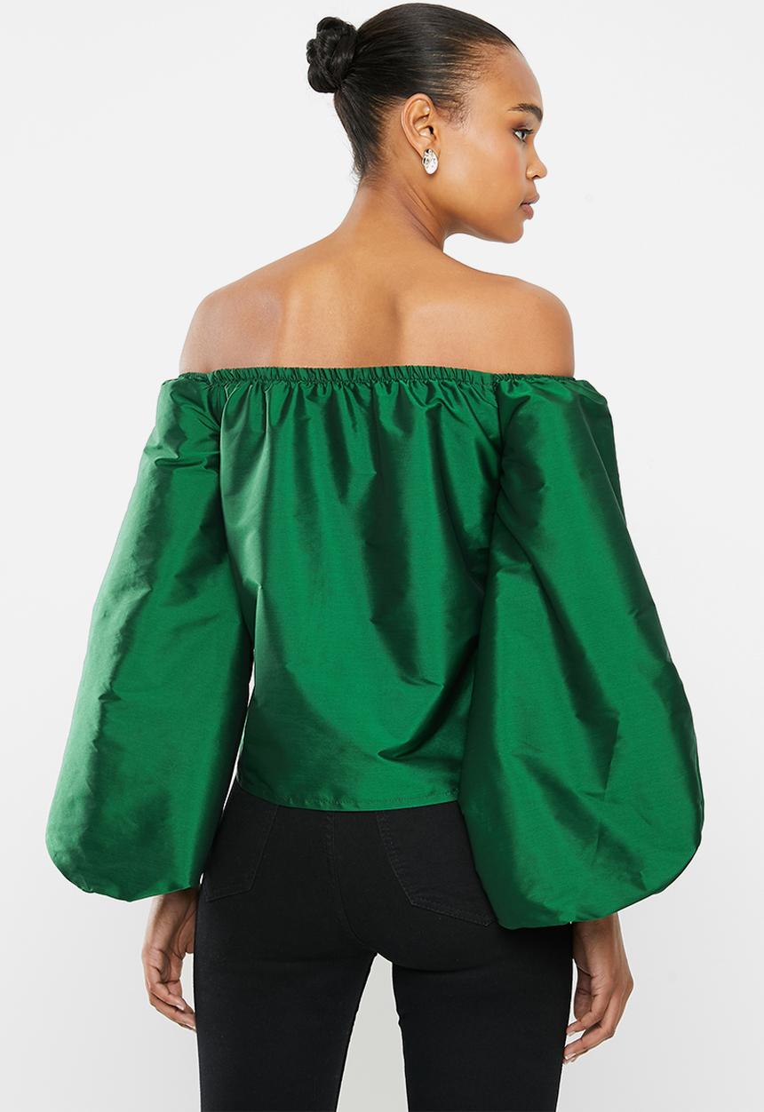 MILLA - Bardot statement sleeve top - emerald
