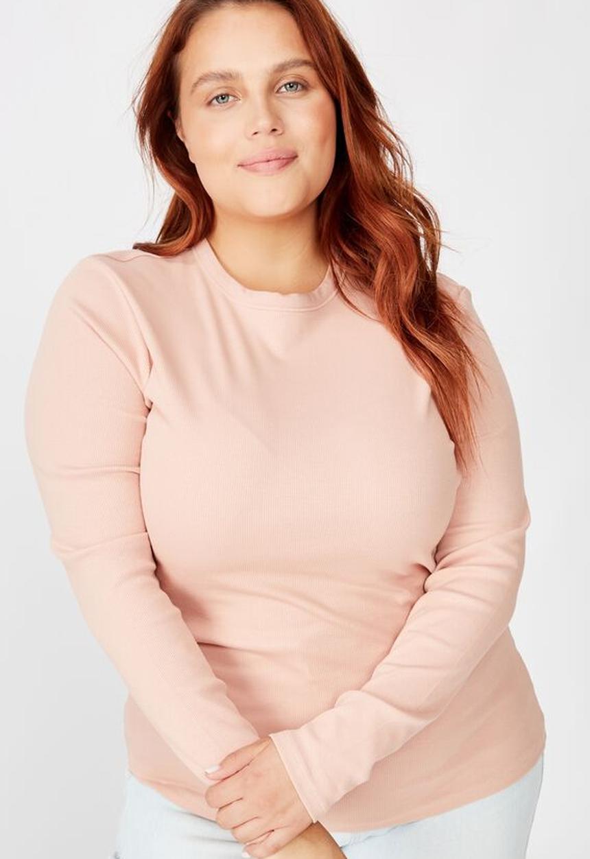 Cotton On - Curve the turn back long sleeve top - misty rose
