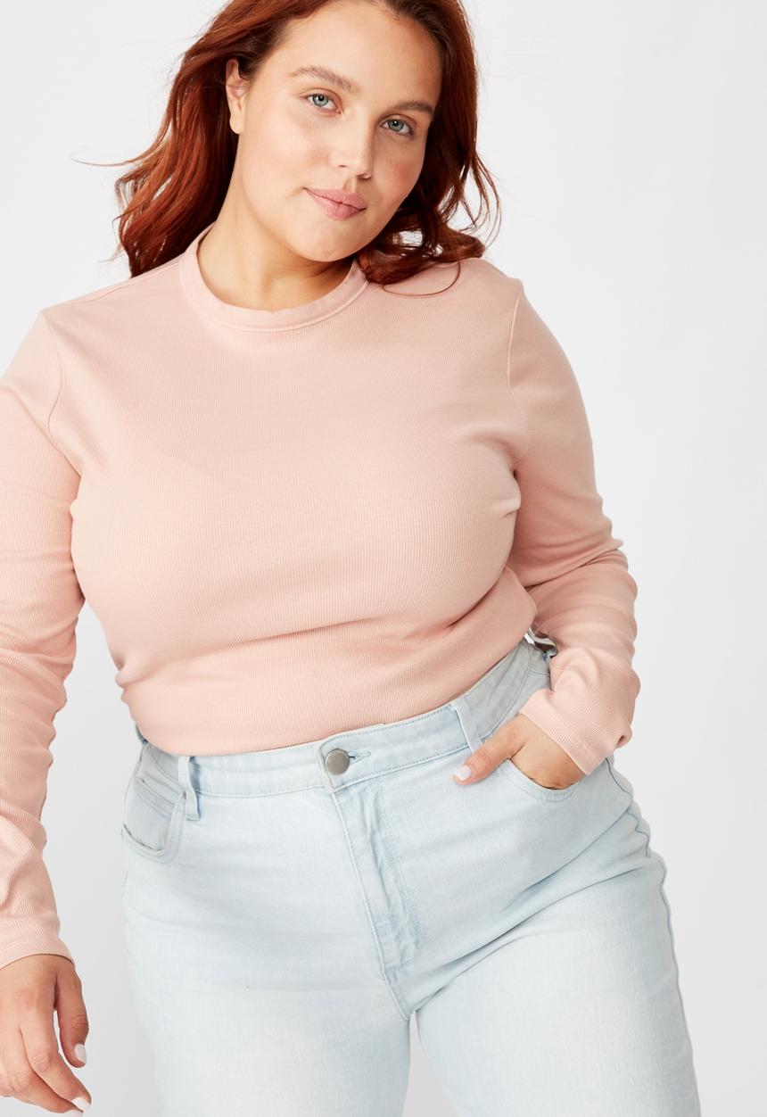 Cotton On - Curve the turn back long sleeve top - misty rose