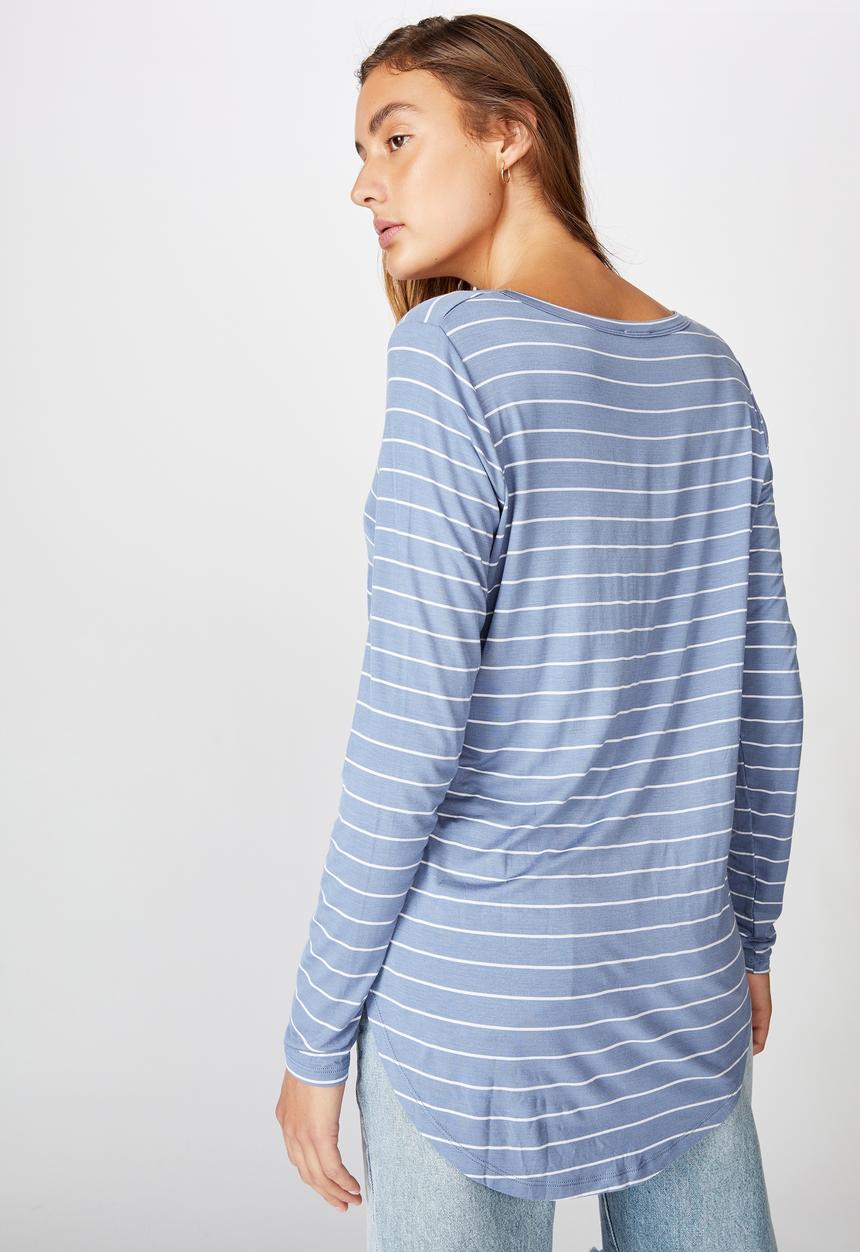 Cotton On - Karly long sleeve top - led stripe infinity blue & white