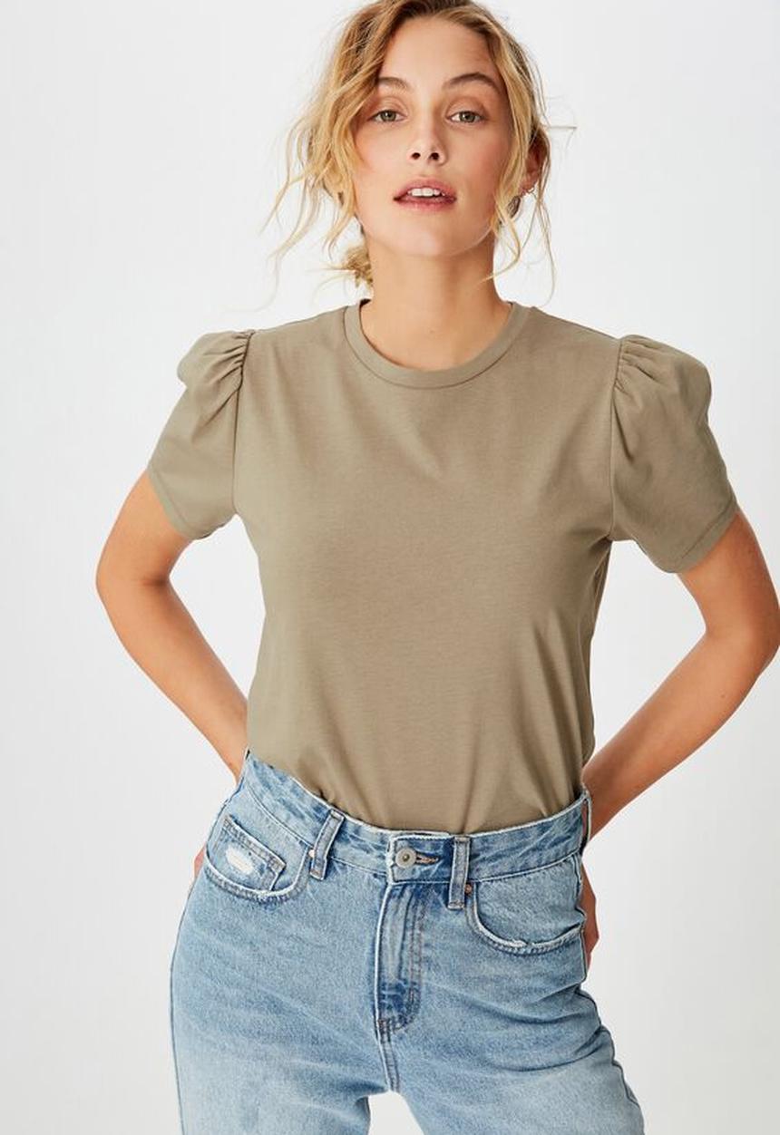 Cotton On - Puff sleeve short sleeve top - desert taupe