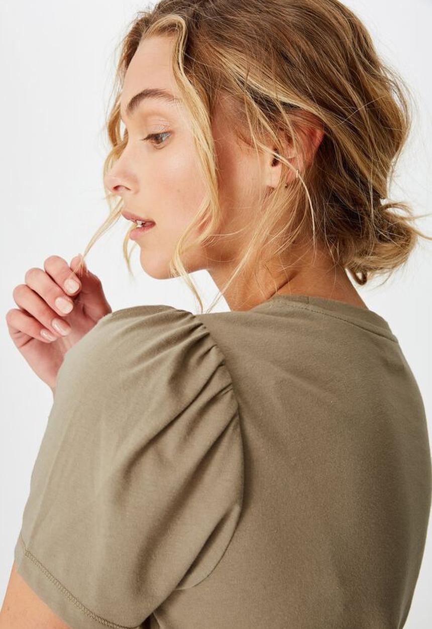 Cotton On - Puff sleeve short sleeve top - desert taupe