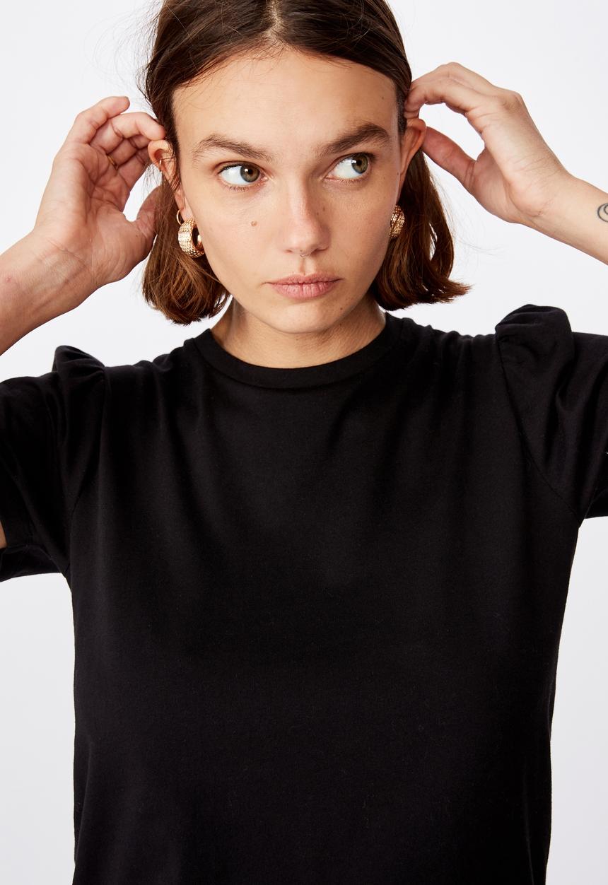Cotton On - Puff sleeve short sleeve top - black