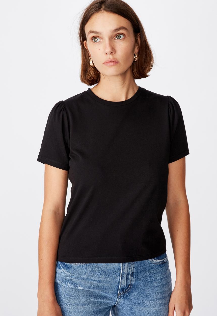 Cotton On - Puff sleeve short sleeve top - black