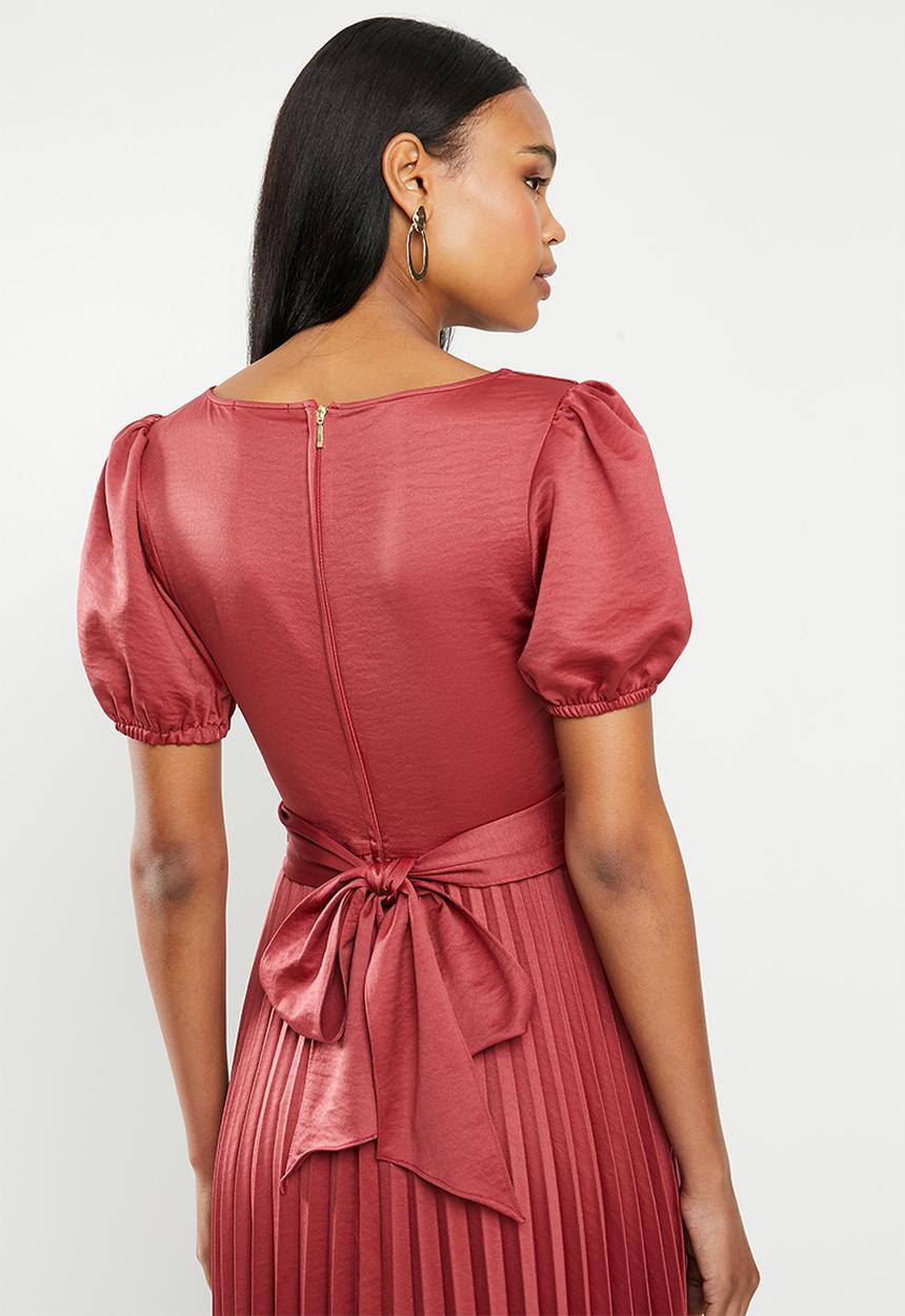 MILLA - Pleated wrap midi dress - auburn