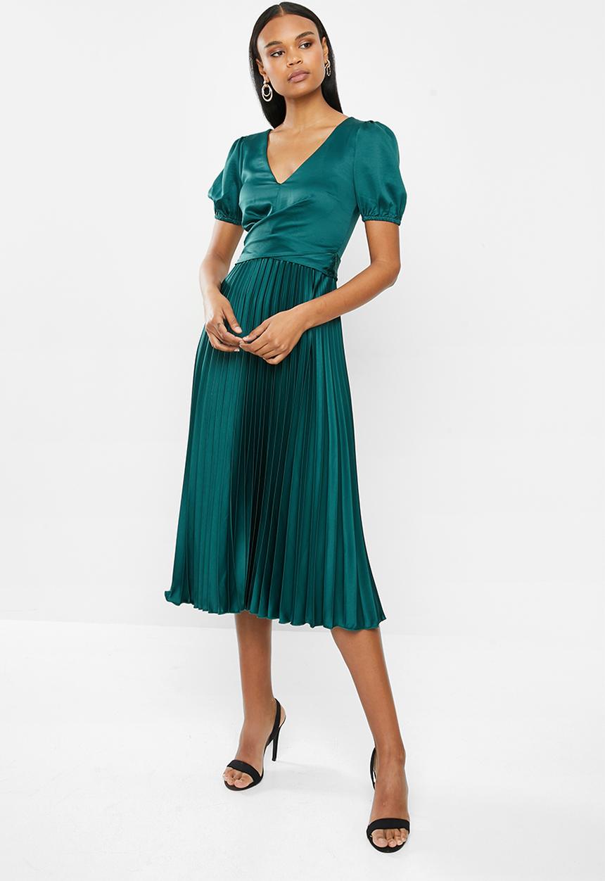 MILLA - Pleated wrap midi dress - emerald