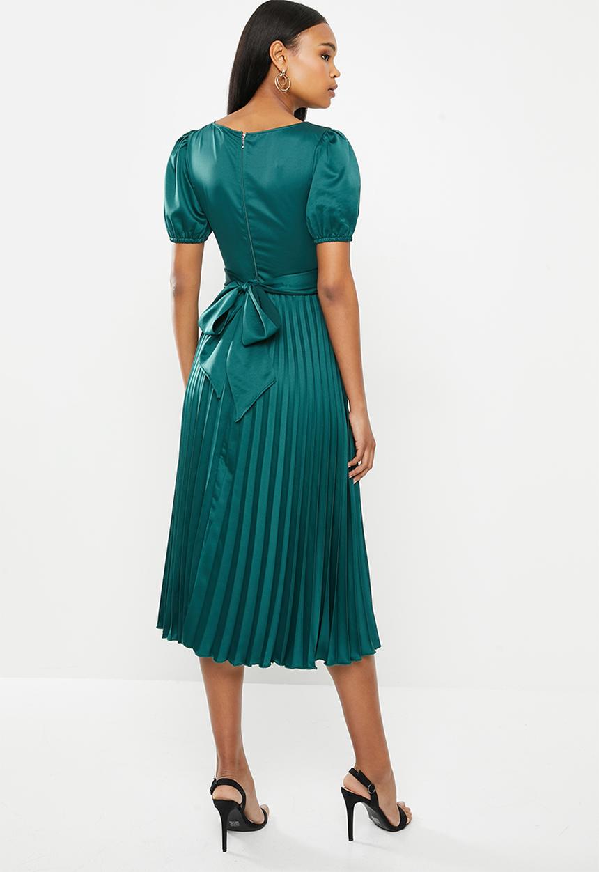 MILLA - Pleated wrap midi dress - emerald